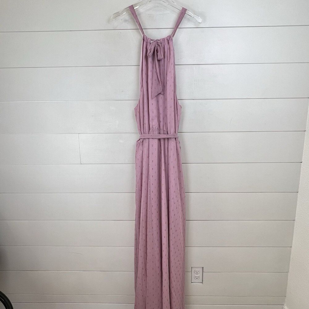 ModCloth Illuminated‎ Elegance Tie Waist Maxi Dress Women 3X Metallic Chiffon - Picture 8 of 12